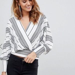 ASOS DESIGN Batwing Plunge Top in Casual Stripe